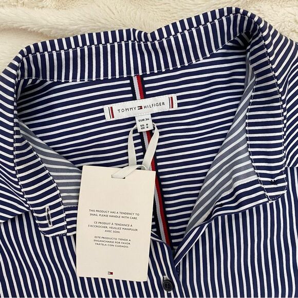 NWT Tommy Hilfiger Two-Tone Pleated Shirt Dress pale blue/forest green - Picture 8 of 10